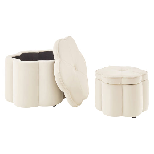 Set of 2 Flower Shape Velvet Storage Ottomans with Nesting Design