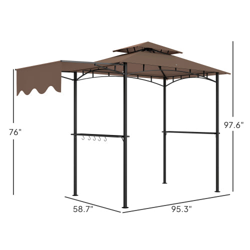 Ventilated Barbecue Gazebo Shelter,Outdoor Grill Gazebo,with Side Awning,Side Shelves and Hooks