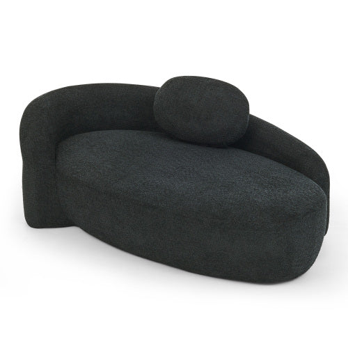 Black Modern Oval Bouclé Lazy Lounge Chair,Integrated Backrest & Side Armrest