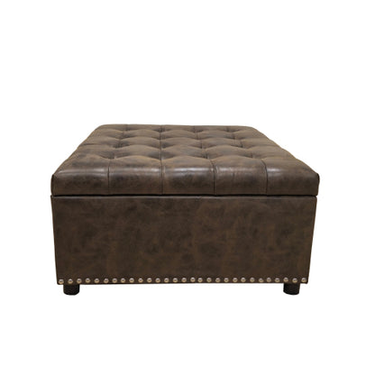 Faux Leather Tufted Storage Ottoman with Nailhead Trim, Multiuse Footrest Seat for Living Room Nursery