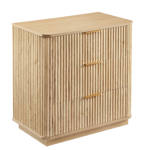 3 Drawers Drasser, 27.6'' Wide Modern Chest of Drawers Curved wave Design,Nightstand,Wood Drawer Organizer for Bedroom, Living Room, Hallway, Oak,27.6''W x 15.8''D x 27.4''H.