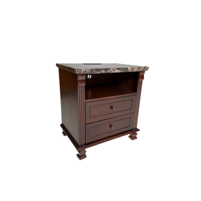 Walnut Tall Nightstand with Charging Station, Marble Grain 2-Drawer Bedside Table for Bedroom & Living Room
