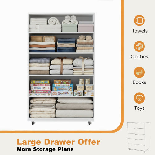 Gray 5-Drawer Dresser with Wheels – Modern Storage Cabinet