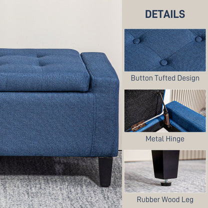 Storage Ottoman, Linen Upholstered Storage Bench with Lift Top and Button Tufted for Living Room, Dark Blue