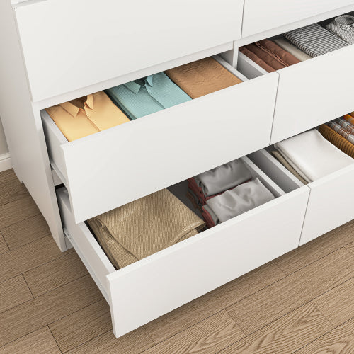 12 Drawers Double Dresser, Modern Wood Dresser Chest of Drawers with Large Storage Space for Bedroom, White