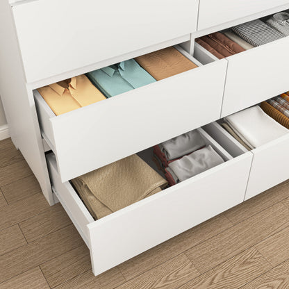 12 Drawers Double Dresser, Modern Wood Dresser Chest of Drawers with Large Storage Space for Bedroom, White