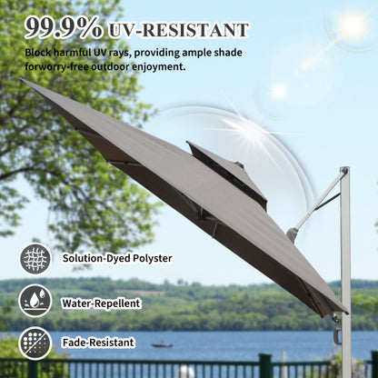 10'X10' Square Cantilever Umbrella with Center Pole, Gray (Base Not Included)