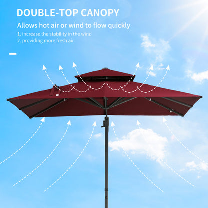 Outsunny 10ft Offset Patio Umbrella, Hanging Cantilever Umbrella, Square Shape, Aluminum Cross Base, Tilt, 360-Degree Rotation, Red