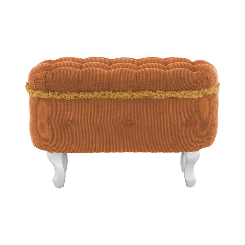 Orange Fringed Button Tufted Storage Ottoman Bench, 29.5 Inch Upholstered End of Bed Bench for Entryway Bedroom