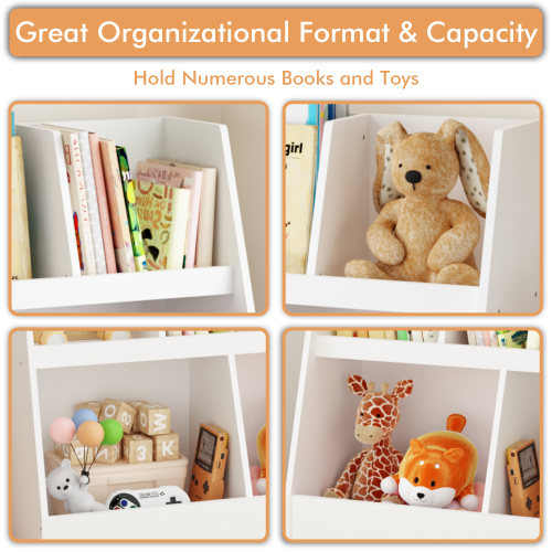 White 5-Cubby Kids Wooden Bookshelf with Pine Legs, MDF Toddler Storage Organizer with Anti-Tip Kit