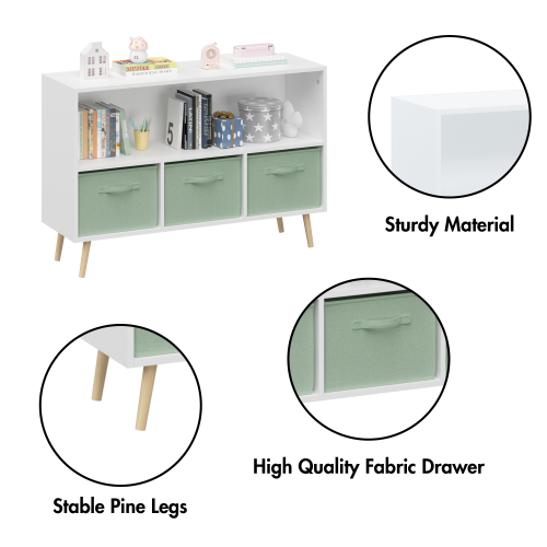 Kids Bookcase with Fabric Drawers and Toy Storage Organizer