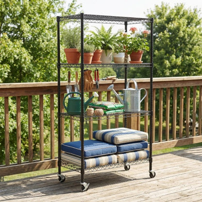 4-Tier Rolling Metal Wire Shelving Rack with Locking Wheels