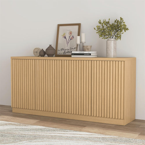 Buffet Cabinet with Storage, 62.60 inch Sideboard Cabinet with 4 Doors & Shelves, Wooden Kitchen Coffee Bar Credenza Storage for Living Room, Hallway Natural