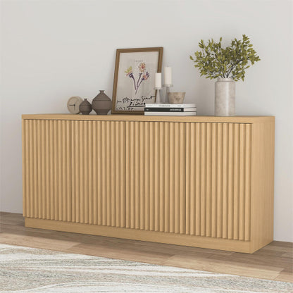 Buffet Cabinet with Storage, 62.60 inch Sideboard Cabinet with 4 Doors & Shelves, Wooden Kitchen Coffee Bar Credenza Storage for Living Room, Hallway Natural