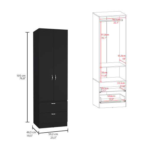 76" High Armoire Wardrove Closet with 2 Drawers, Double Door Cabinet , One Shelf and Hanging Rod, Bedroom Clothes Storage Cabinet Organizer