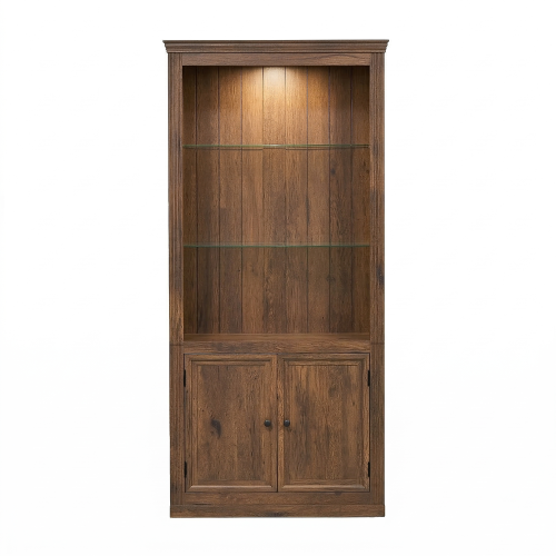 78.75 Inch Brown Retro LED Warm Light Adjustable Glass Display Cabinet