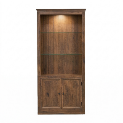 78.75 Inch Brown Retro LED Warm Light Adjustable Glass Display Cabinet
