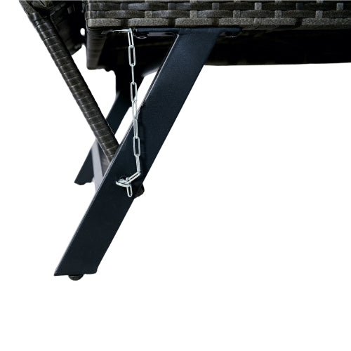 1 PCS Patio Wicker Side Foldable Bench Patio Backyard Conversation Bench Grey Wicker + Dark Grey Cushion