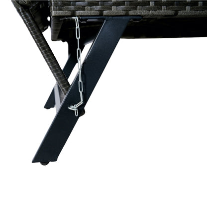 1 PCS Patio Wicker Side Foldable Bench Patio Backyard Conversation Bench Grey Wicker + Dark Grey Cushion