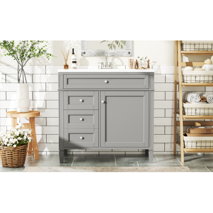 36'' Bathroom Vanity with Top Sink, Modern Bathroom Storage Cabinet with 2 Drawers and a Tip-out Drawer, Single Sink Bathroom Vanity