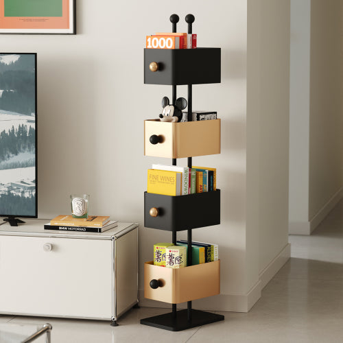 Gold Corner Box Bookshelf Side Table Storage Rack