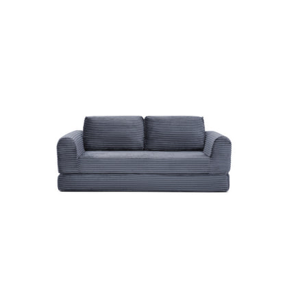 Grey Corduroy Boneless Folding Convertible Sofa-Bed Futon with 2 Pillows, No-Assembly Modular Pull-Out Sleeper Couch