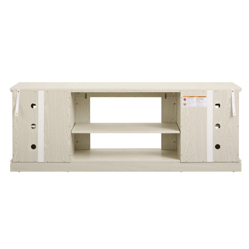 70 Inch White Faux Stone 2-Door TV Stand 4 Adjustable Shelves 6 Cable Holes Media Cabinet for 75 Inch TV