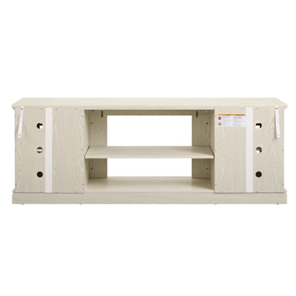 70 Inch White Faux Stone 2-Door TV Stand 4 Adjustable Shelves 6 Cable Holes Media Cabinet for 75 Inch TV