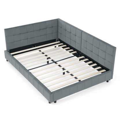 Full Size Upholstered Tufted Bed Frame, Sofa Bed Frame with Comfortable Backrest and Armrests, Full Size Bed for Bedroom, Living Room,Velvet, Grey(80.5inch *59inch *30.5inch )