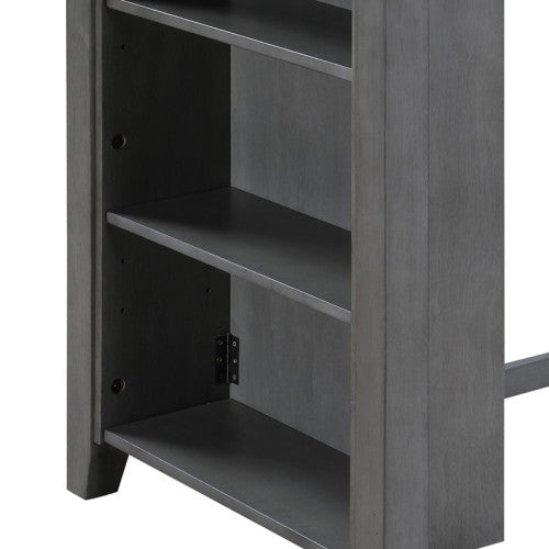 3-Piece Gray Counter Height Dining Set, 36 Inch Table with Shelves, USB Port & 2 Fabric Chairs