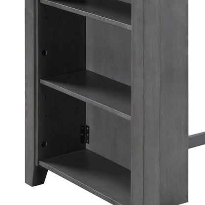 3-Piece Gray Counter Height Dining Set, 36 Inch Table with Shelves, USB Port & 2 Fabric Chairs