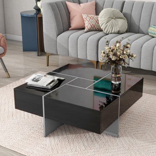 Modern Square Coffee Table Extendable Sliding Storage UV Gloss Living Room Center Table