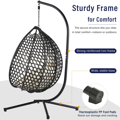 U_STYLE Sturdy Hammock Chair with Stand, Durable Hanging Egg Chair with Rattan Weaving