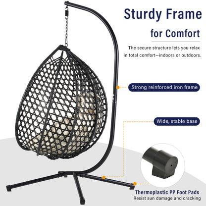 U_STYLE Sturdy Hammock Chair with Stand, Durable Hanging Egg Chair with Rattan Weaving