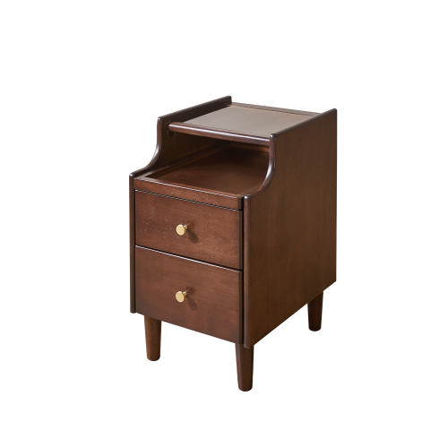 Solid Wood Nightstand with Drawer, Open Shelf and Pull-Out Storage Panel