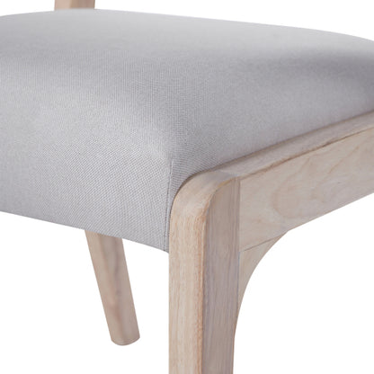 Set of 2 Beige Modern Farmhouse Linen Dining Chairs, Rattan Back Solid Rubberwood Padded Side Chairs