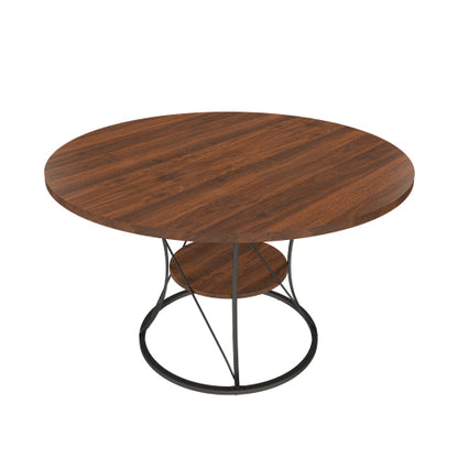 Expandable Round Dining Table with Storage Shelf
