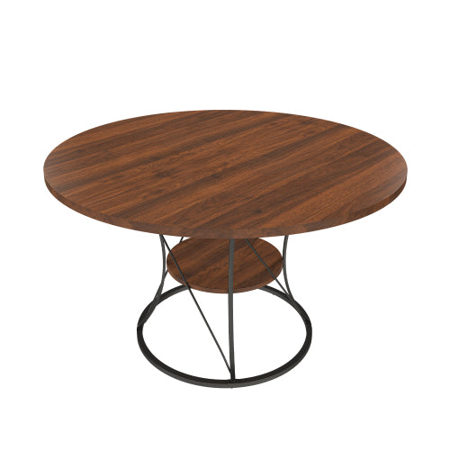 Expandable Round Dining Table with Storage Shelf
