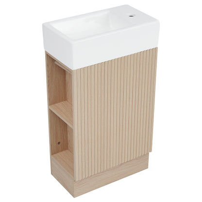 18.6" Bathroom Vanity with Sink, Bathroom Vanity Cabinet with Two-tier Shelf, Left or Right Orientation, Natural (Old Sku:WF308491AAN)