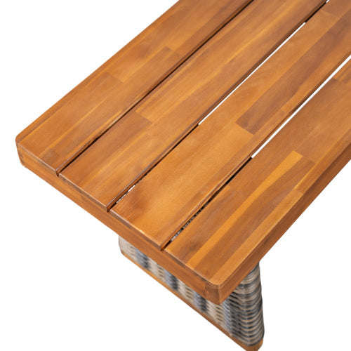Outdoor 1pcs Acacia Wood Bench,Teak Finish+ Grey Wicker