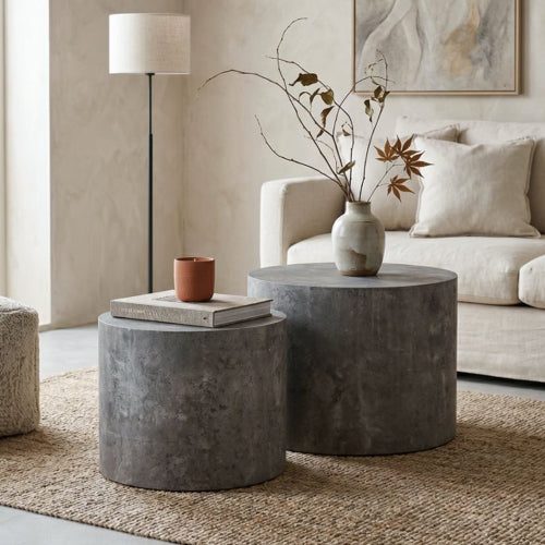 Set of 2 Faux Concrete Nesting Coffee Tables