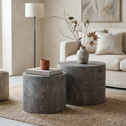 Set of 2 Faux Concrete Nesting Coffee Tables