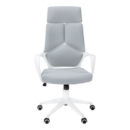 Office Chair, Adjustable Height, Swivel, Ergonomic, Armrests, Computer Desk, Work, Grey Mesh, White Metal, Contemporary, Modern