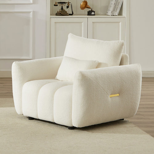 35.24-Inch Teddy Fleece Modern Lounge Accent Chair with 1 Pillow for Apartment Living-Room Bedroom