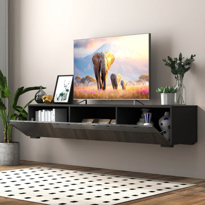 Wall Mount Floating Melamine TV Console Drop Down Hidden Cabinet Media Storage Shelf