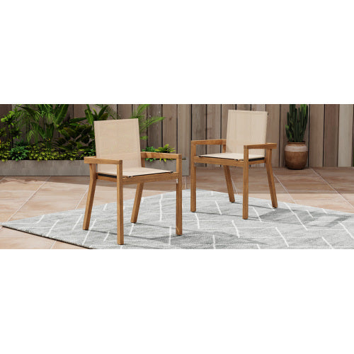 BELFAST DINING CHAIR,Set of 2,Teak Frame+ Beige Textile