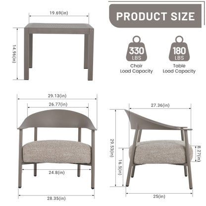 Holiday - Modern 2-Piece Accent Chair Set with Coffee Table – Warm Grey PP & Steel Frame Sofa Set, Soft Cushioned Seating for Living Room, Lounge, Balcony (2 Chairs + 1 Table)