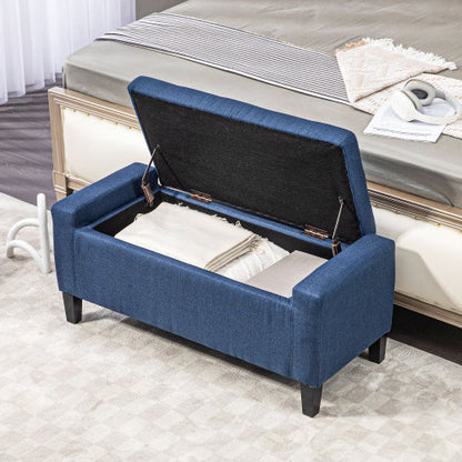 Storage Ottoman, Linen Upholstered Storage Bench with Lift Top and Button Tufted for Living Room, Dark Blue