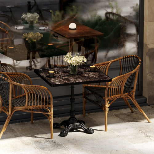 Marble-Look Sintered Stone Square Table - Heavy-Duty Cast Iron Base for Bistro, Cafe, Bar & Home Use