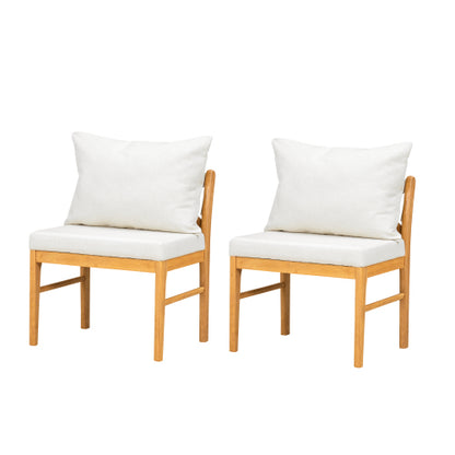 Rattan Back Rubberwood Dining Chairs with Fabric Seats, Set of 2, Natural/White